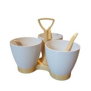 Vintage Tupperware Harvest Gold‎ Condiment Caddy Set with Serving Spoons No Lids